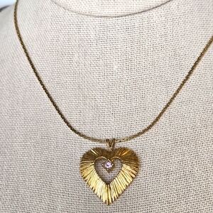 Avon Vintage 1987 Purple Rhinestone Heart Pendant 18" Necklace